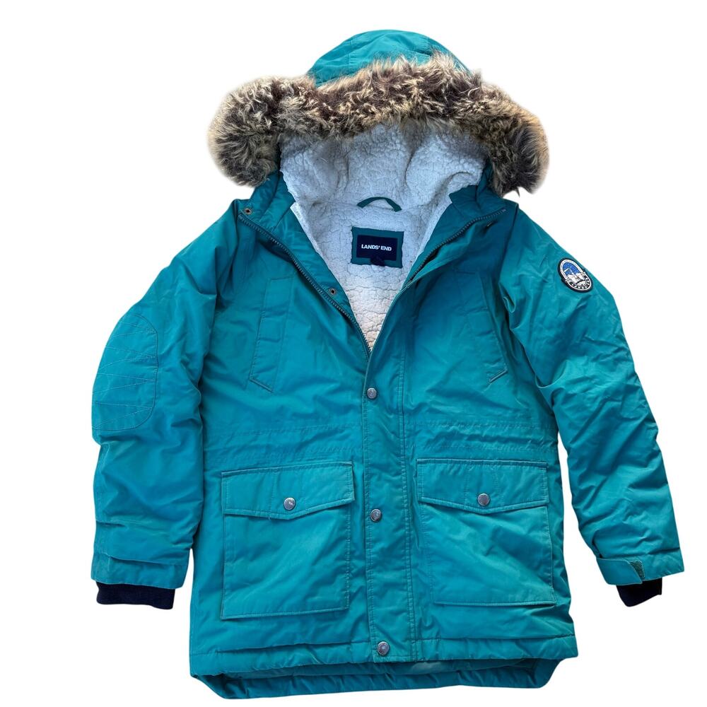 Lands’ End Kid's Expedition Winter Down Parka Size Medium Teal Green